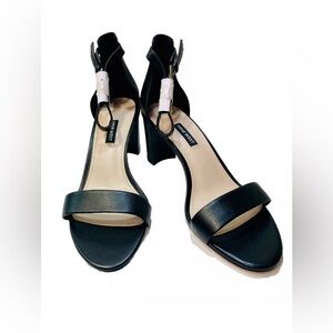 Nine West Black Leather Pruce 3 in Block Heel Sandals w/ Ankle Strap Sz 10